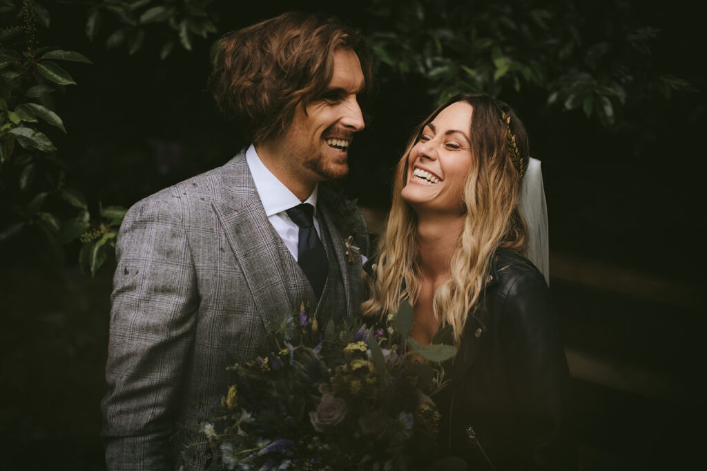 leather jacket bride brinkburn priory with makeup by victoria holdstock bridal