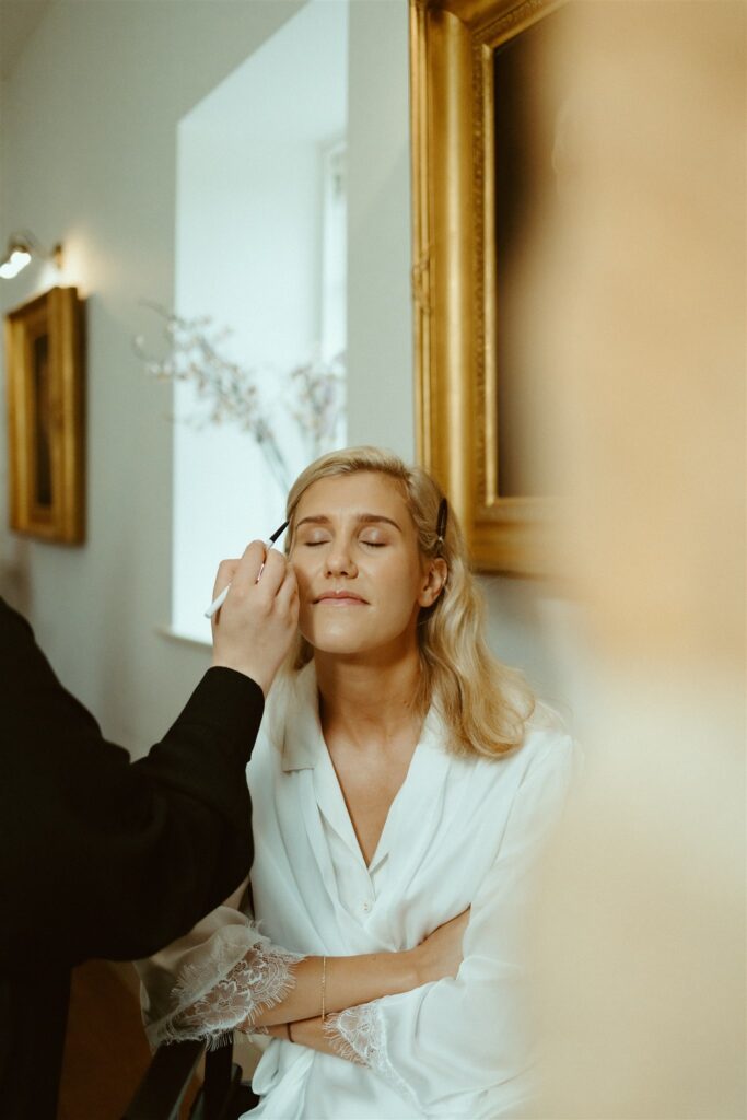 bride at brinkburn priory with makeup by victoria holdstock bridal